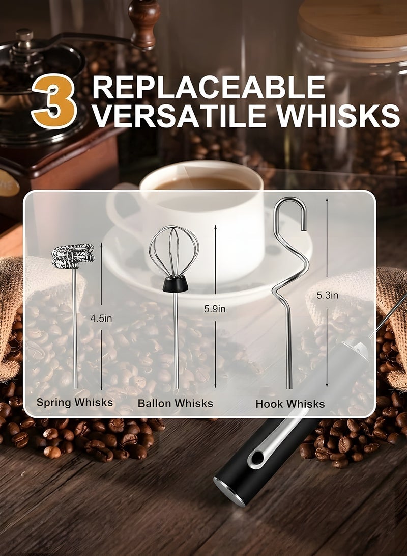 Beauenty Upgraded Rechargeable Electric Foam Maker, Milk Frother Handheld Foam Maker, Drink Mixer with 3 Stainless whisks 3 Speed Adjustable Foam Maker Blender for Latte, Hot Chocolate, Egg (Black) - Image 3