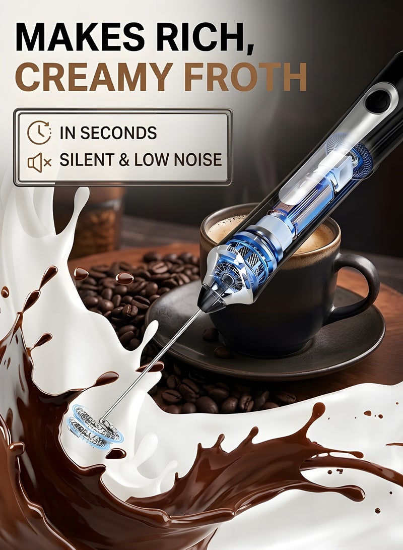 Beauenty Upgraded Rechargeable Electric Foam Maker, Milk Frother Handheld Foam Maker, Drink Mixer with 3 Stainless whisks 3 Speed Adjustable Foam Maker Blender for Latte, Hot Chocolate, Egg (Black) - Image 4
