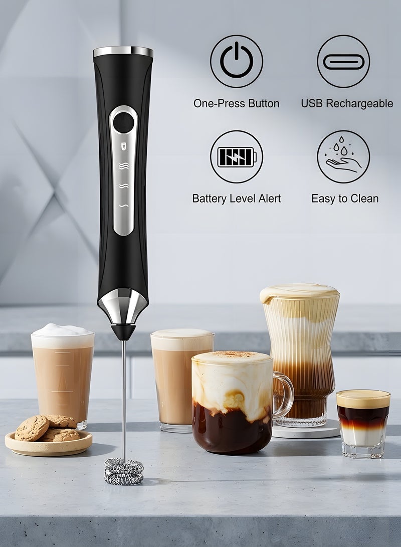 Beauenty Upgraded Rechargeable Electric Foam Maker, Milk Frother Handheld Foam Maker, Drink Mixer with 3 Stainless whisks 3 Speed Adjustable Foam Maker Blender for Latte, Hot Chocolate, Egg (Black) - Image 5