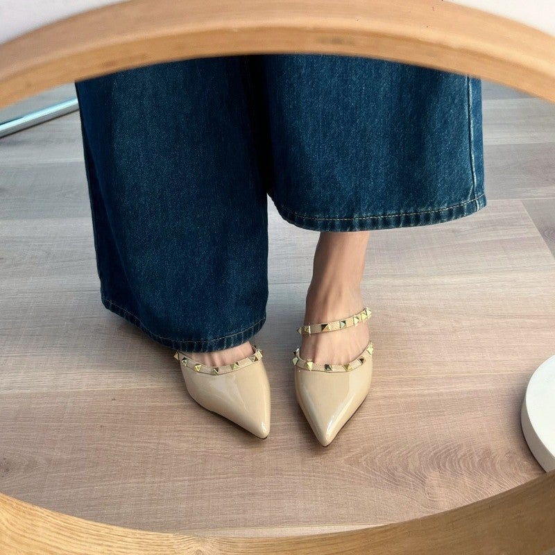 Pointed-Toe Mules With Studded Heels, Summer Wear, Semi-Thick High Heels For Women, 2025 Vacation, 2025 Niche Style Sandals - Image 3