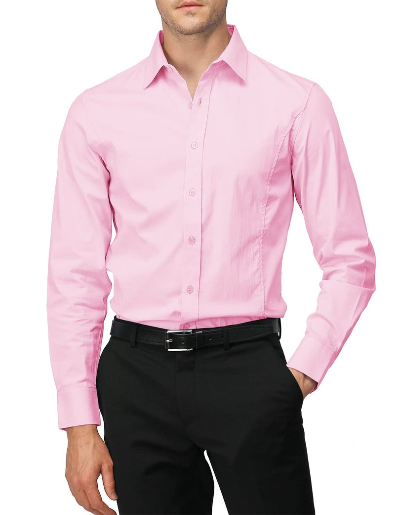 H2H Year in Year Out Easy Care Dress Shirt for Men Slim Fit Long Sleeve Pink US L/Asia XXL (JASK14) - Image 1
