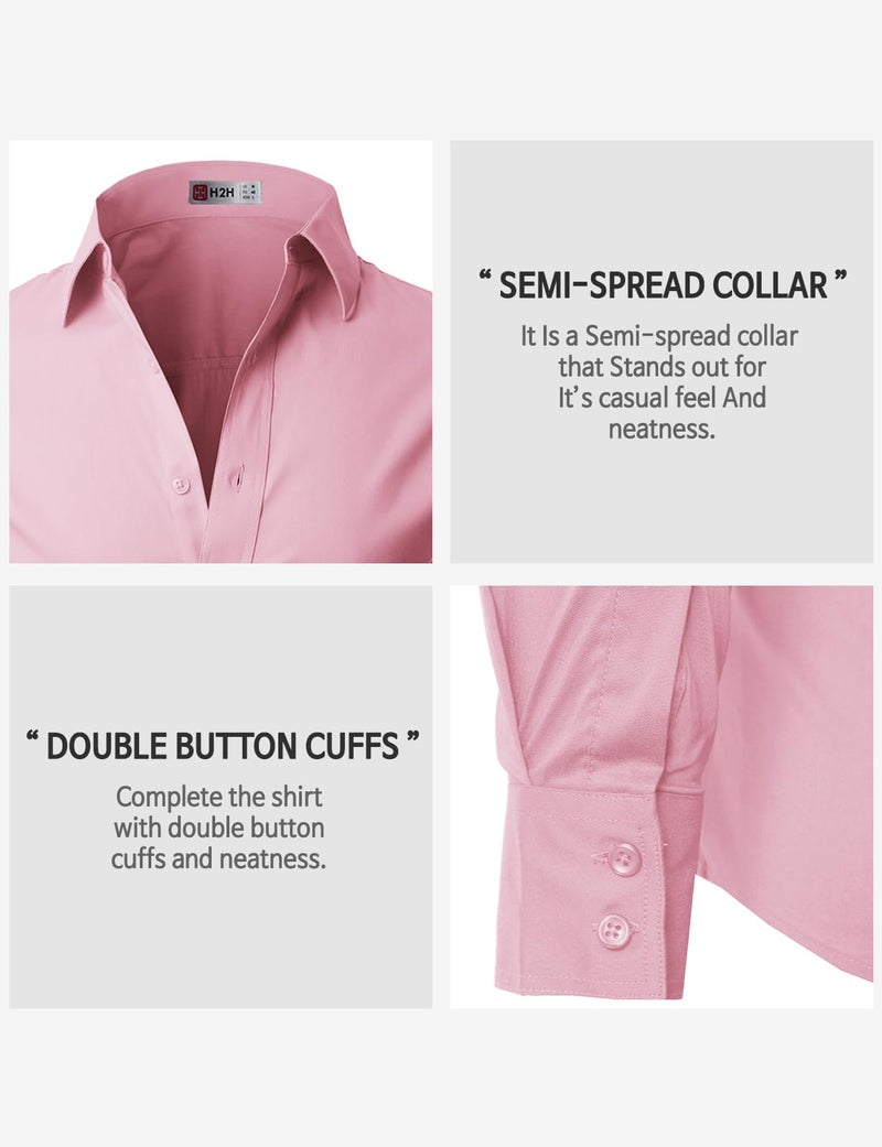 H2H Year in Year Out Easy Care Dress Shirt for Men Slim Fit Long Sleeve Pink US L/Asia XXL (JASK14) - Image 5
