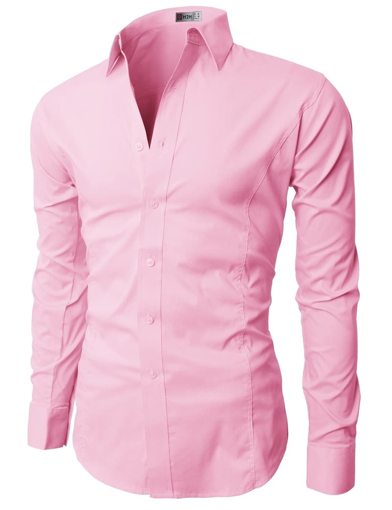 H2H Year in Year Out Easy Care Dress Shirt for Men Slim Fit Long Sleeve Pink US L/Asia XXL (JASK14) - Image 3