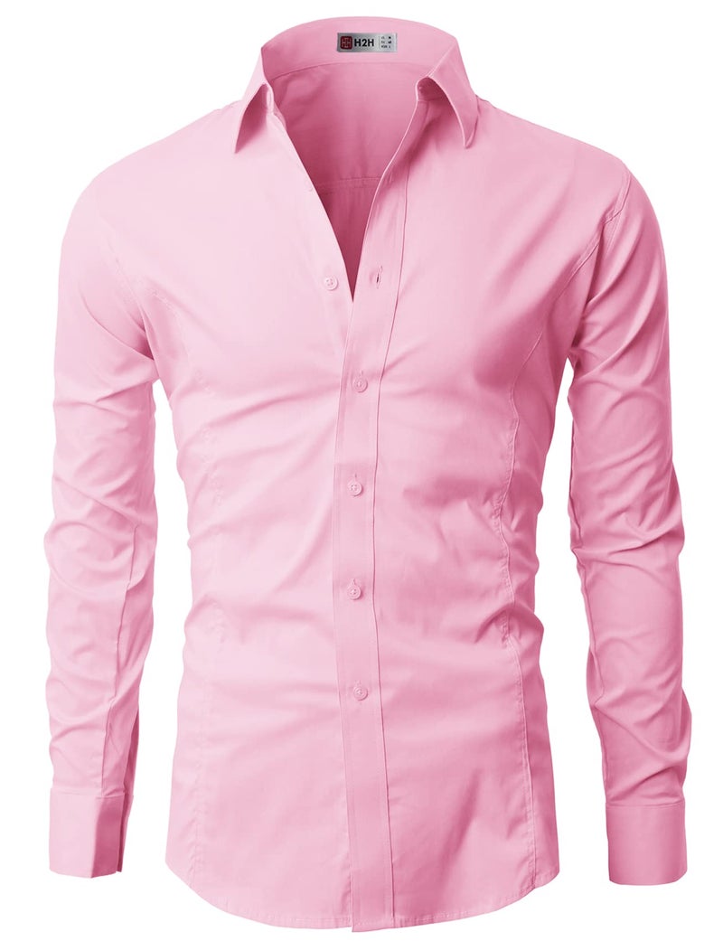 H2H Year in Year Out Easy Care Dress Shirt for Men Slim Fit Long Sleeve Pink US L/Asia XXL (JASK14) - Image 4