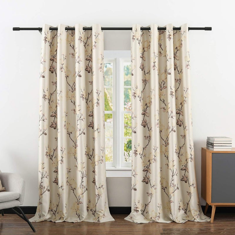 VOGOL Blackout Curtains Magnolia Design Pattern Living Room Dining Bedroom Classic Window Curtains Room Darkening Thermal Insulated Drapes Grommet Top 2 Panels 52x96