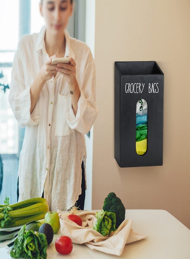 Ameuphercy حامل وموزع أكياس تسوق خشبي بتصميم ريفي، حامل وموزع أكياس بلاستيكية يُثبت على الحائط بفتحات واسعة وسهلة الوصول، موزع أكياس قمامة بلمسة نهائية ريفية مقاومة لبصمات الأصابع، حافظ على الأكياس - Image 2