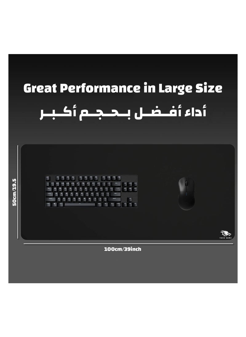 YASA GAME - Extended Large Gaming Mouse Pad 100 X 50 cm XXL Full Desk Art style & Mousepad Non-Slip Rubber Base Big Keyboard Mat with Stitched Edges water resist for Gaming from Yasa ( Full Black ) - Image 1