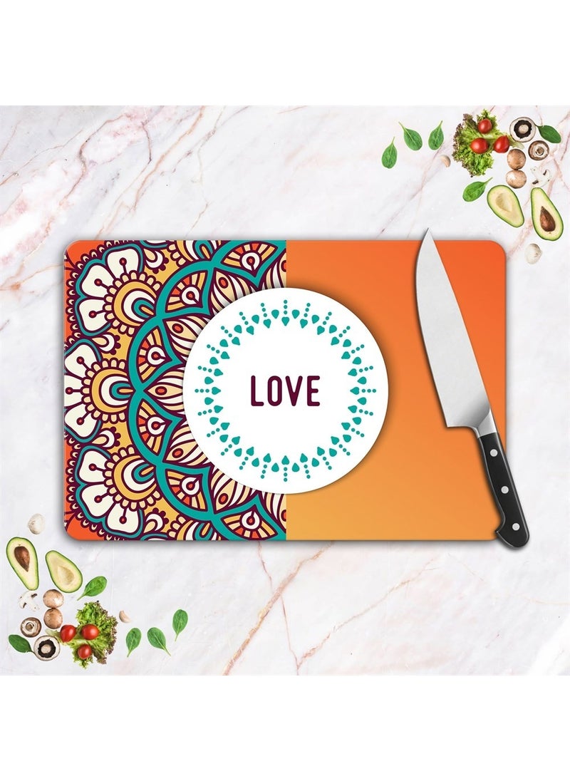 Glass Cutting Board and Serving Board DV260 Mandala Pattern