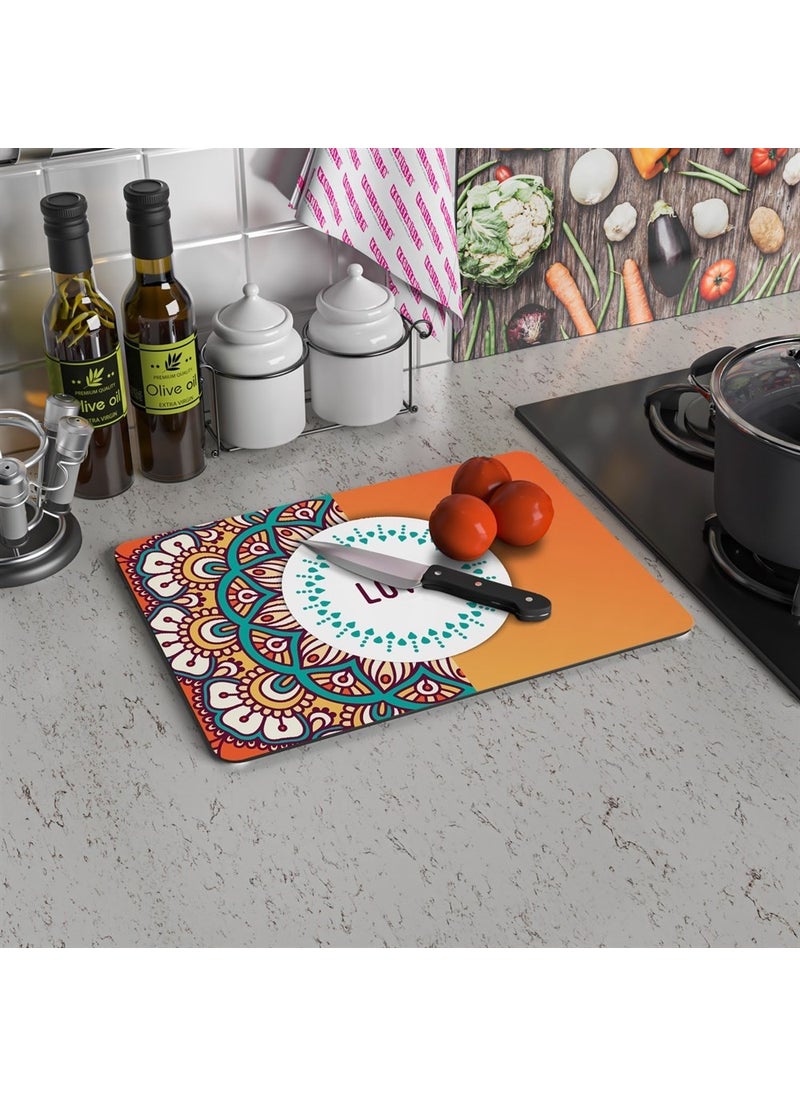 Glass Cutting Board and Serving Board DV260 Mandala Pattern