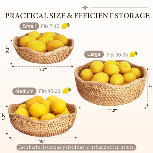 Oavostd Rattan 10" Medium Wave Bread Basket for Fruit, Natural Wicker Fruit Basket for Kitchen Counter, Hand Woven Wicker Food Baskets, Bread Baskets for Serving, Gift Basket for Gifts, Vegetable, Snack, Etc. - Image 4