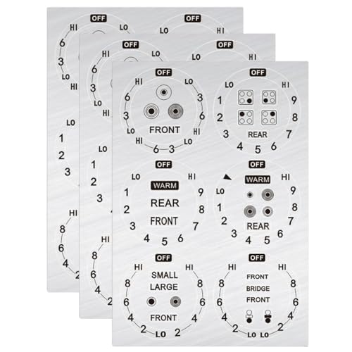 Hileapx Stove Dials Stickers, Stovetop Knob Symbols Decals for Replacement, Adhesive Stickers for Top Burner Control Dial, Range Oven, Gas Stove Knob Burner Identification, Black Symbols on Silver Background - Image 1