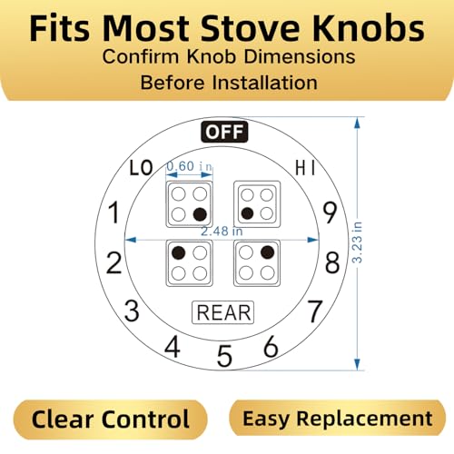 Hileapx Stove Dials Stickers, Stovetop Knob Symbols Decals for Replacement, Adhesive Stickers for Top Burner Control Dial, Range Oven, Gas Stove Knob Burner Identification, Black Symbols on Silver Background - Image 5