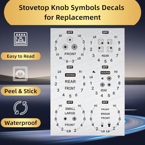 Hileapx Stove Dials Stickers, Stovetop Knob Symbols Decals for Replacement, Adhesive Stickers for Top Burner Control Dial, Range Oven, Gas Stove Knob Burner Identification, Black Symbols on Silver Background - Image 4