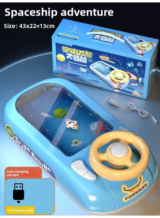 Electric Desktop Game Machine To Avoid Racing Car To Break Through The Big Adventure Children's Steering Wheel Simulation Driving Beneficial Intelligence Toys-Color:Spacecraft Adventure [USB Charging Set] 661-8  - Image 1