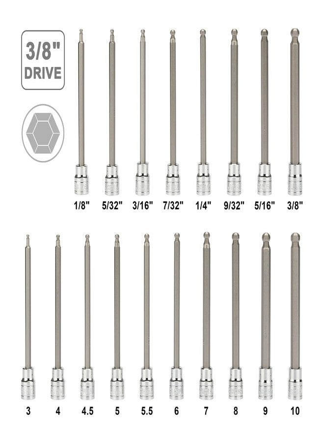 Mayouko 3/8" Drive Extra Long Ball-End Hex Bit Socket Set, 1/8"-3/8", 3-10mm, SAE&Metric, 5.9 Inch Length - Image 4