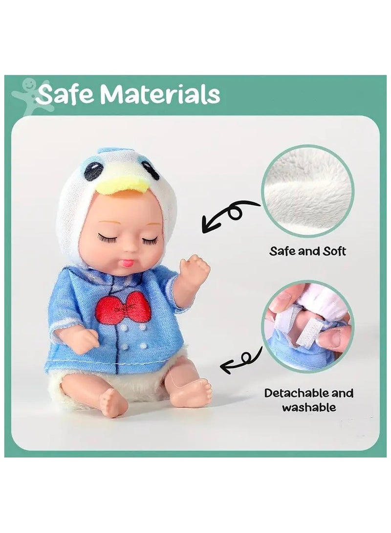 6pcs Mini Baby Dolls Set, 4.3inch Lovely Sleeping Doll Toys With Animal Clothes, Realistic Baby Doll Set for Girls And Boys, Perfect Gift for Kids - Image 3