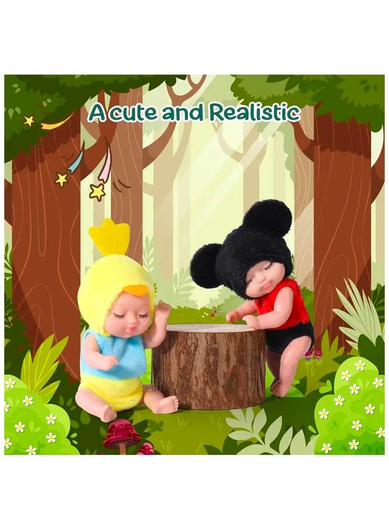 6pcs Mini Baby Dolls Set, 4.3inch Lovely Sleeping Doll Toys With Animal Clothes, Realistic Baby Doll Set for Girls And Boys, Perfect Gift for Kids - Image 4