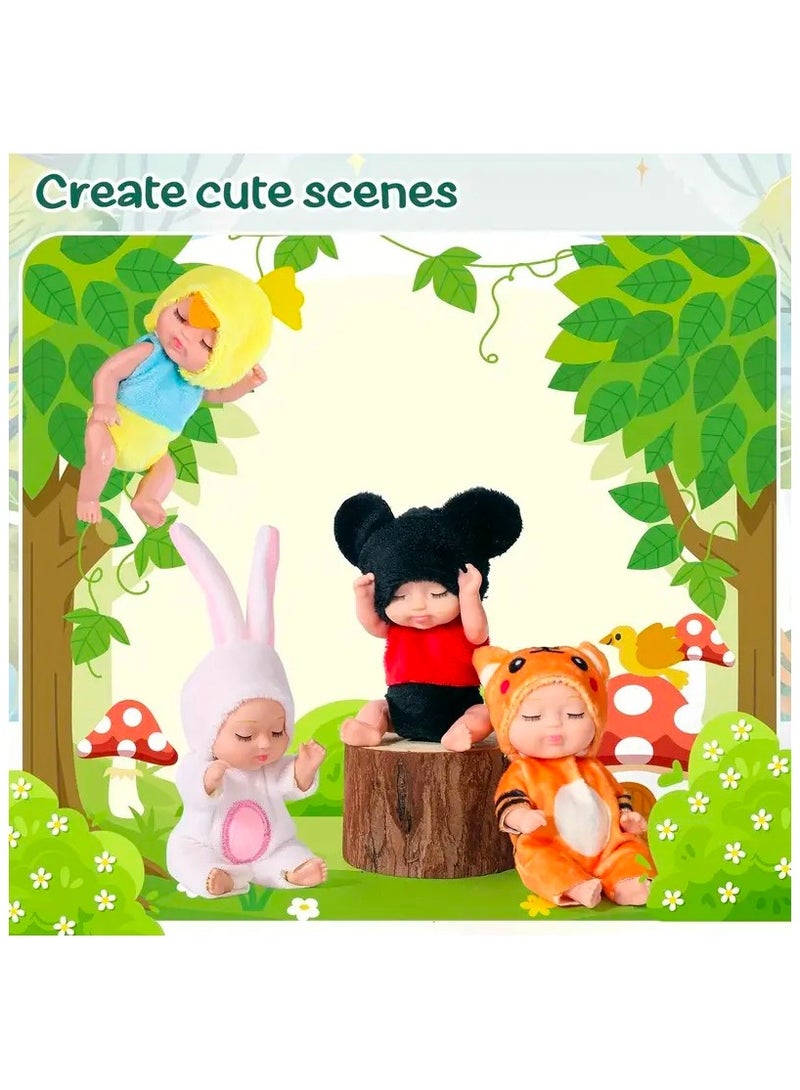 6pcs Mini Baby Dolls Set, 4.3inch Lovely Sleeping Doll Toys With Animal Clothes, Realistic Baby Doll Set for Girls And Boys, Perfect Gift for Kids - Image 5