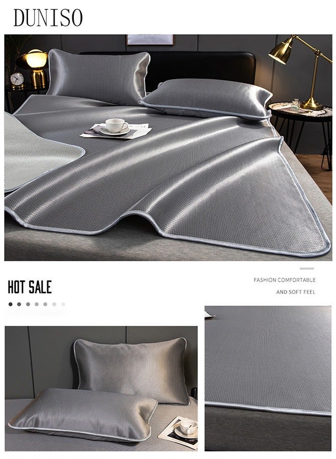 DUNISO Anti-Slip Ice Silk Bed Cap Cool Silk Bed Cover Three-Piece Set with Pillowcases Four Seasons Universal Foldable Ice Silk Mat For Hotel Family Mattresses 200*180CM - Image 5