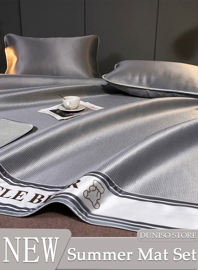 DUNISO Anti-Slip Ice Silk Bed Cap Cool Silk Bed Cover Three-Piece Set with Pillowcases Four Seasons Universal Foldable Ice Silk Mat For Hotel Family Mattresses 200*180CM - Image 1