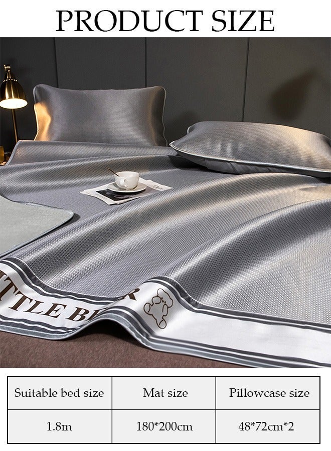 DUNISO Anti-Slip Ice Silk Bed Cap Cool Silk Bed Cover Three-Piece Set with Pillowcases Four Seasons Universal Foldable Ice Silk Mat For Hotel Family Mattresses 200*180CM - Image 2