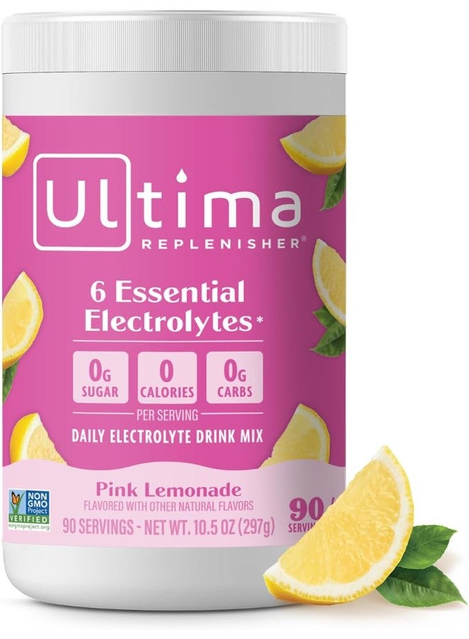 Ultima Replenisher Ultima Replenisher Hydration Electrolyte Powder – 90 Servings – Pink Lemonade Flavor – Sugar-Free, Keto & Vegan – 6 Electrolytes + Vitamin C & Zinc – Gluten-Free, Non-GMO Hydration Drink Mix - Image 1