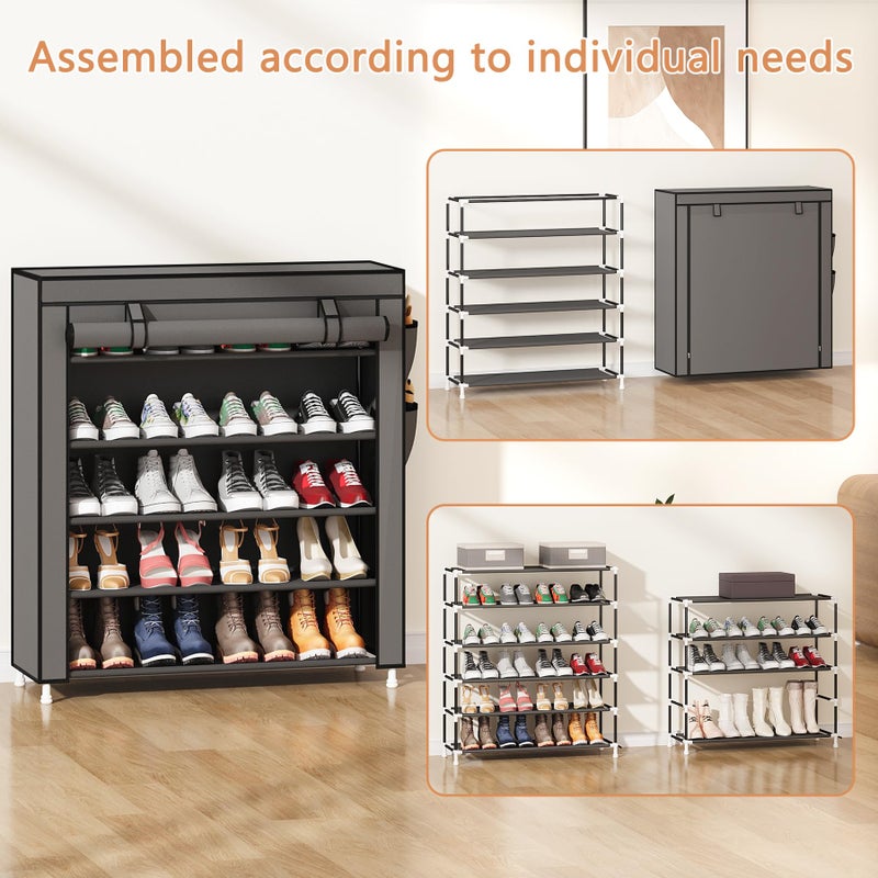 Laiensia 5-Tier Vertical Shoe Rack Organizer, Space Saving Shoe Storage Organizer, Non-Woven Cover Shoe Shelf Holds 20-25 Pairs for Bedroom, Hallway, Closet Entryway, Grey - Image 4