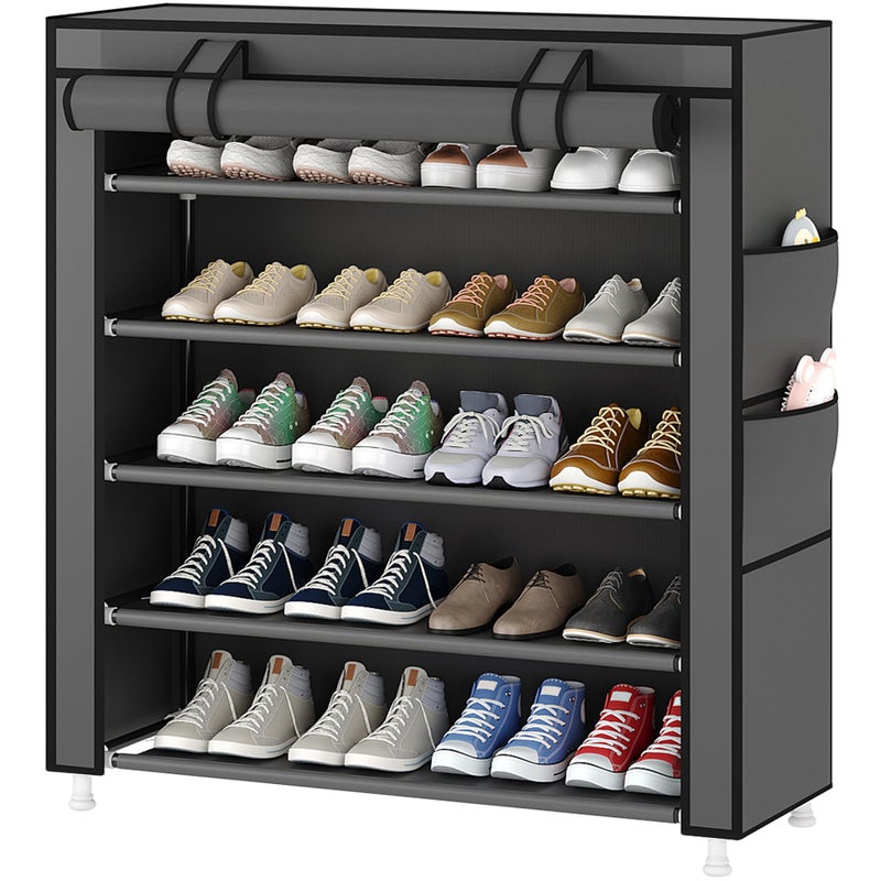 Laiensia 5-Tier Vertical Shoe Rack Organizer, Space Saving Shoe Storage Organizer, Non-Woven Cover Shoe Shelf Holds 20-25 Pairs for Bedroom, Hallway, Closet Entryway, Grey - Image 1