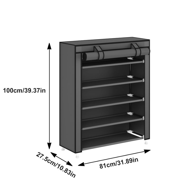 Laiensia 5-Tier Vertical Shoe Rack Organizer, Space Saving Shoe Storage Organizer, Non-Woven Cover Shoe Shelf Holds 20-25 Pairs for Bedroom, Hallway, Closet Entryway, Grey - Image 2