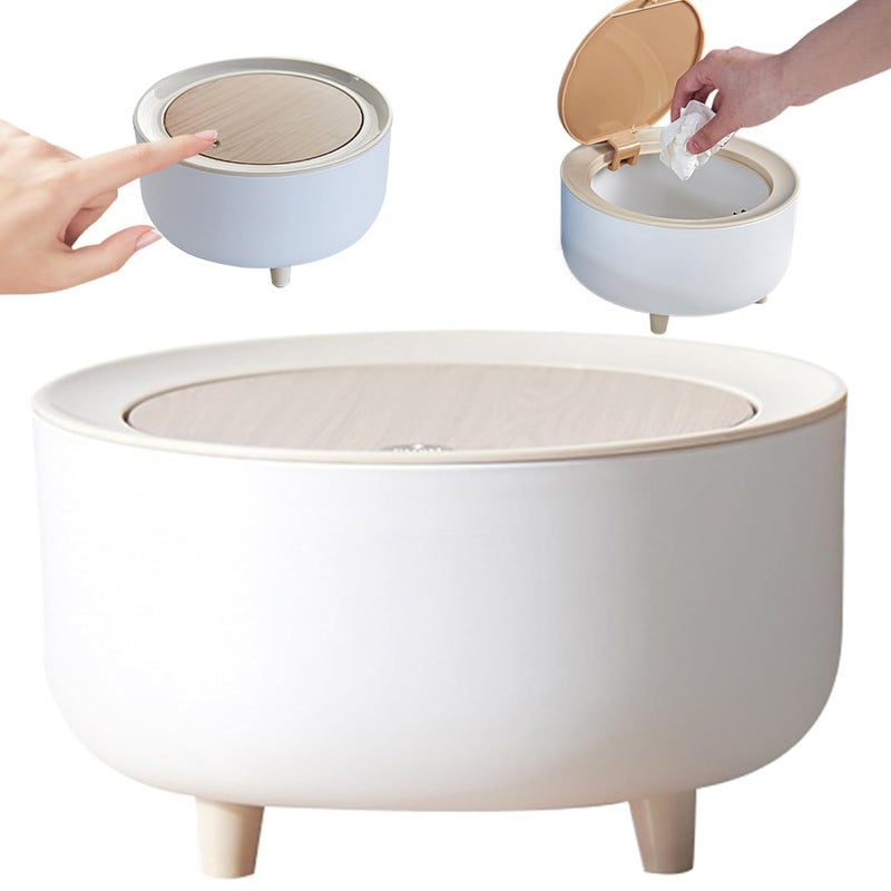 LEVGRY Bedroom trash can Mini Desktop Trash Can Simple PushType Trash Can Storage Bin Student Dormitory Bedside Table Round Trash Can - Image 1