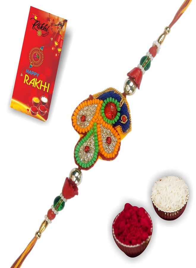 Case Creation Stylish Blue Peacock Rakhi Feather Royal Blue Kundan Rakhi Kundan Meena Peacock Rakhi Raksha Bandhan Gift Band Moli Bracelet Wristbands Designer Rakhi for Brother Bhaiya With giveaways - Image 1