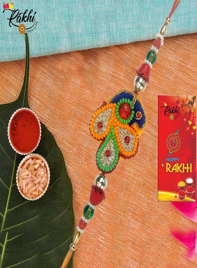 Case Creation Stylish Blue Peacock Rakhi Feather Royal Blue Kundan Rakhi Kundan Meena Peacock Rakhi Raksha Bandhan Gift Band Moli Bracelet Wristbands Designer Rakhi for Brother Bhaiya With giveaways - Image 2