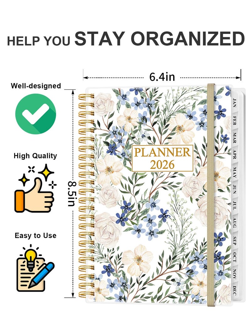 Tuun Fuplan Planner 2026 - Weekly & Monthly Planner from January 2026 to December 2026, Agenda 2026 with Inner Pocket, Elastic Band, 6.4" x 8.5", Crushed Flower - Image 2