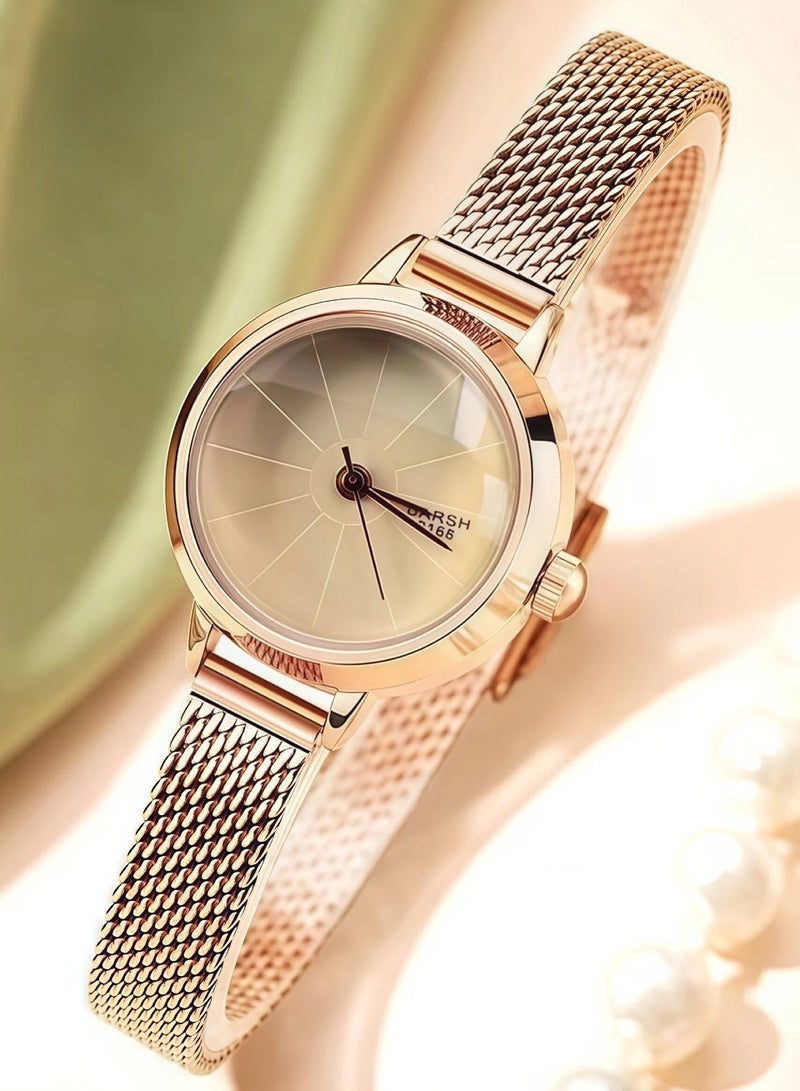 Barsh Women's Rose Gold Watch - Round Mother of Pearl Dial with Braided Metal Strap | Elegant Casual Wristwatch - Image 1