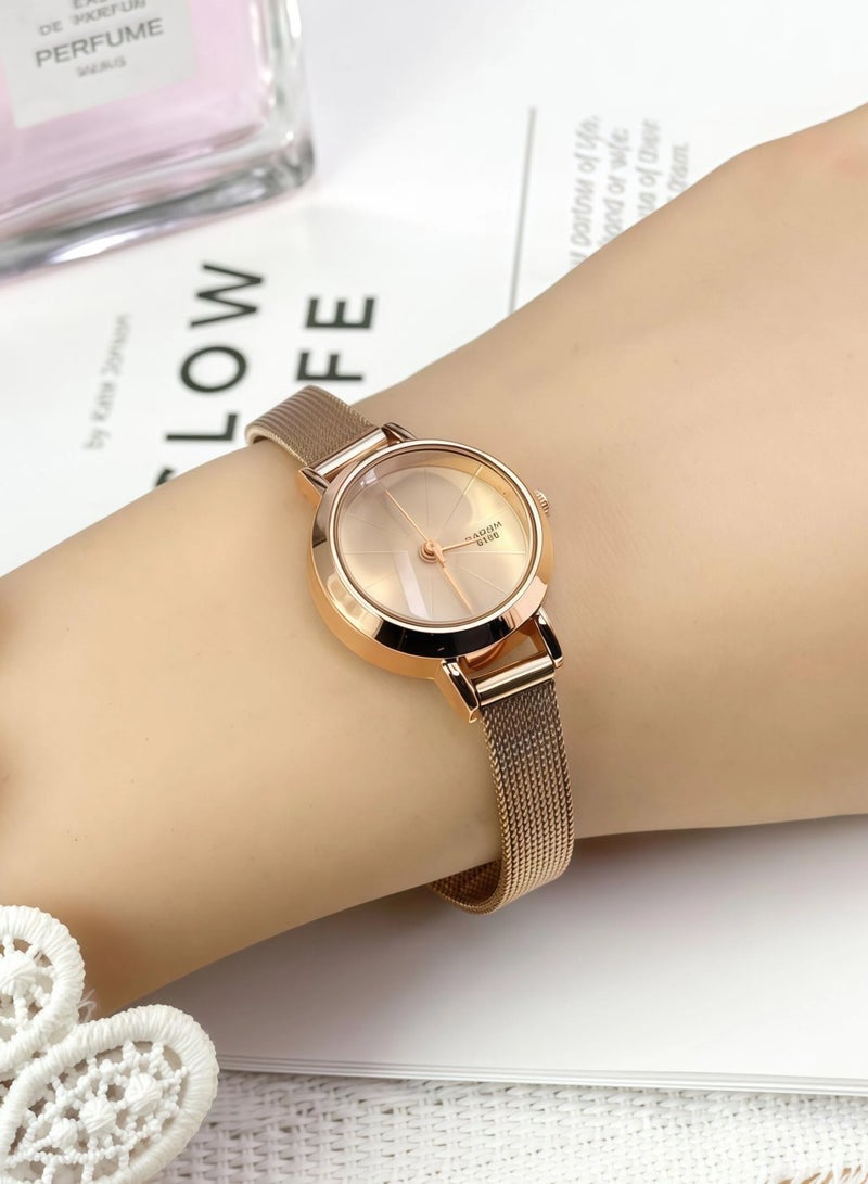 Barsh Women's Rose Gold Watch - Round Mother of Pearl Dial with Braided Metal Strap | Elegant Casual Wristwatch - Image 2