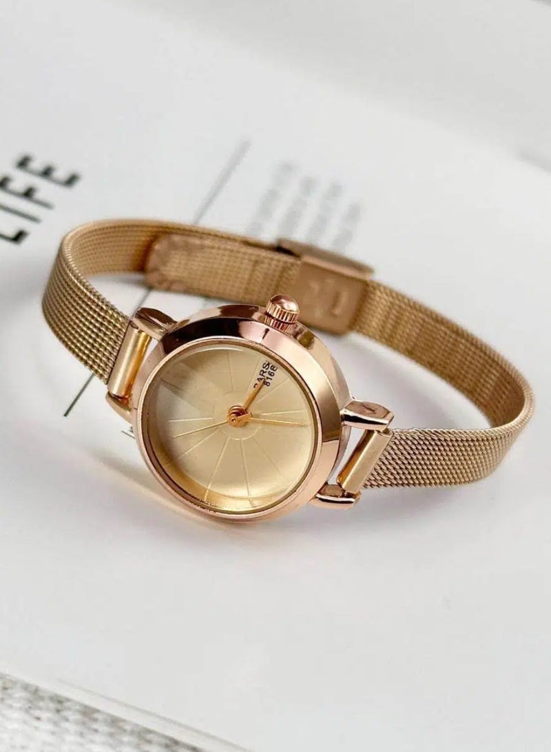 Barsh Women's Rose Gold Watch - Round Mother of Pearl Dial with Braided Metal Strap | Elegant Casual Wristwatch - Image 5