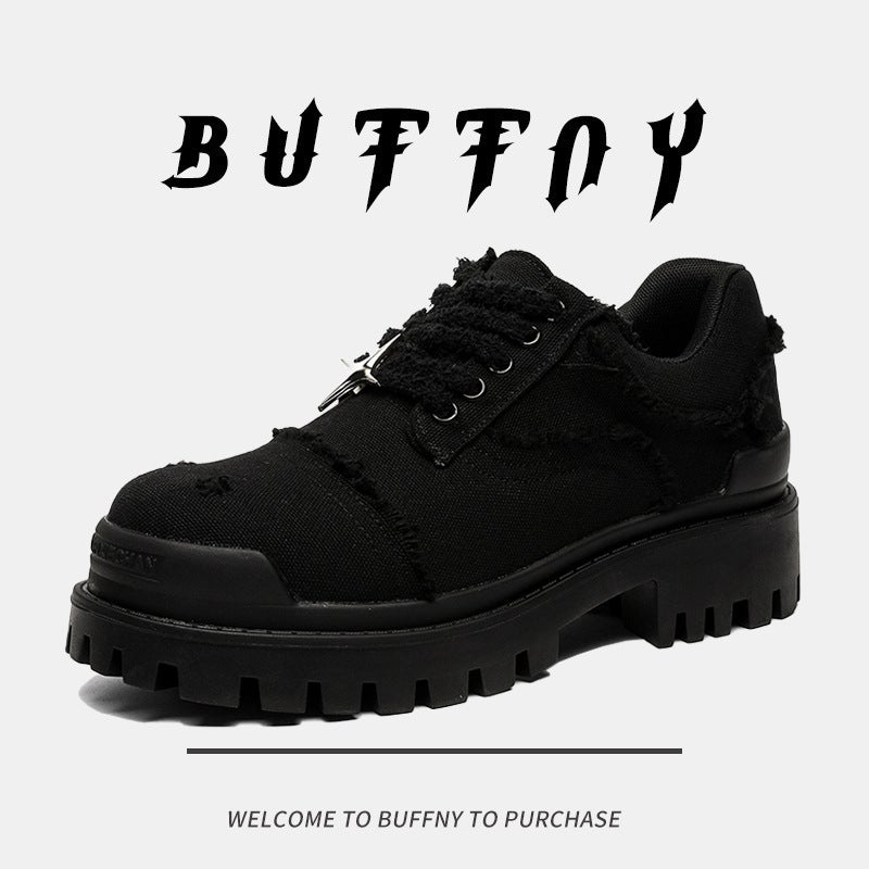 Pure Black All-Match Trendy Round Toe Derby Shoes Destruction Style Casual Shoes Niche Design Thick Sole Increased Old Work Shoes - Image 4