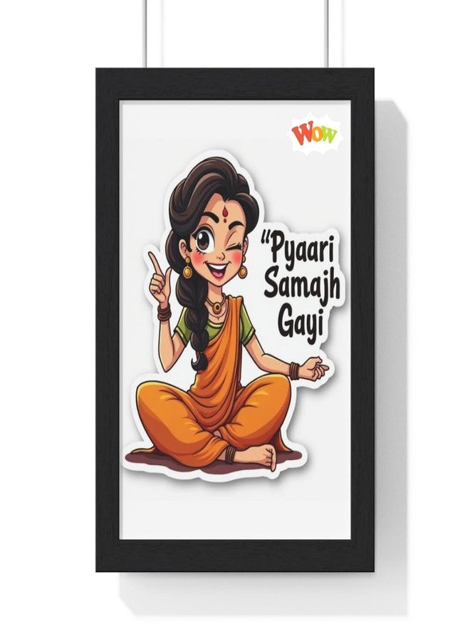 لوحة فنية جدارية مؤطرة من Pyaari Samajh Gayi، مقاس A4، إطار أسود، تصميم شخصيات كرتونية - Image 1