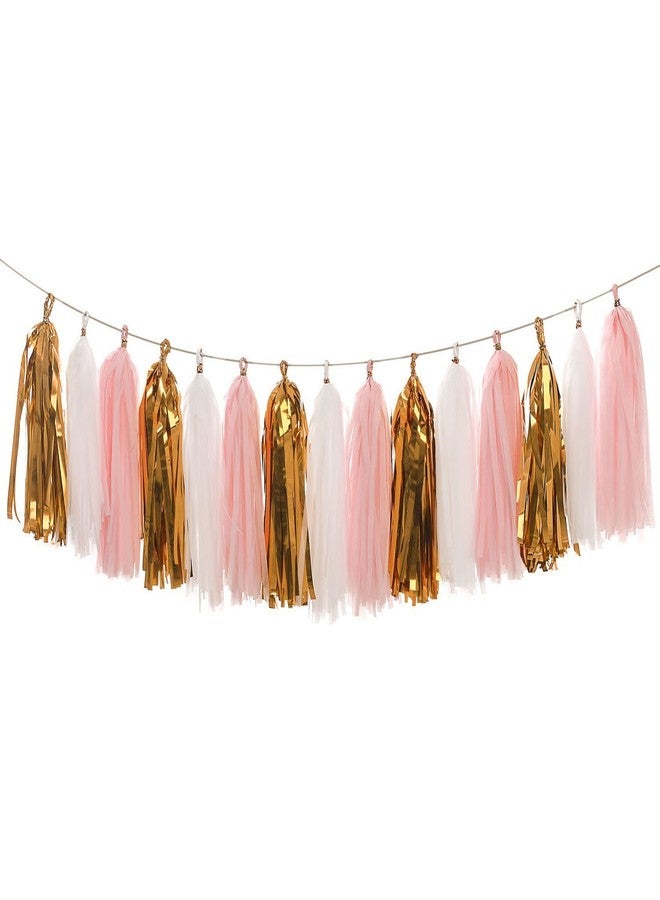 LEWOTE Tissue Paper Tassel Garland - 20pcs Tassels Per Package - 12 Inch Long Tassels(Gold/Pink/White) - Image 1