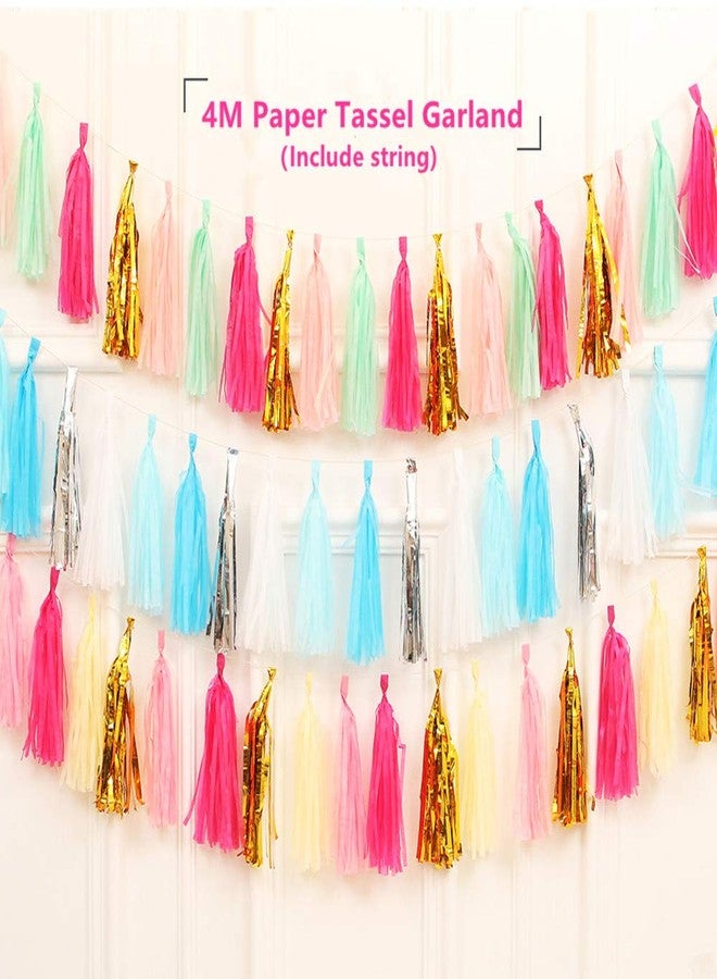 LEWOTE Tissue Paper Tassel Garland - 20pcs Tassels Per Package - 12 Inch Long Tassels(Gold/Pink/White) - Image 3