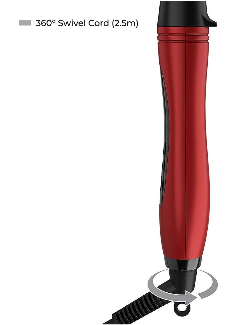 فرشاة تجعيد الشعر C1 من راش تيتانيوم ، 25 مم ، 14 حرارة ، حرارة سريعة ,  RB-C1-Red -Up to 230°C, Automatic ShutOff, 360° Swivel Cord -