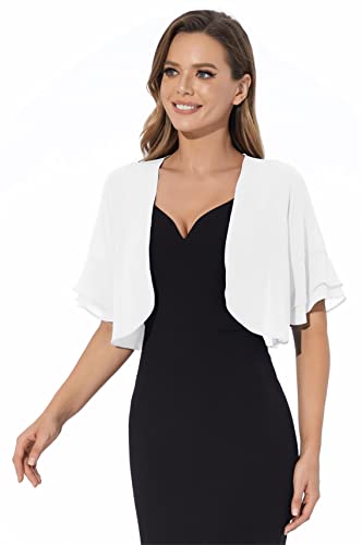 Sepsap Women Shrug Soft Chiffon Open Front Sheer 3/4 Sleeve Bolero Cardigan for Evening Dress(White,M) - Image 3