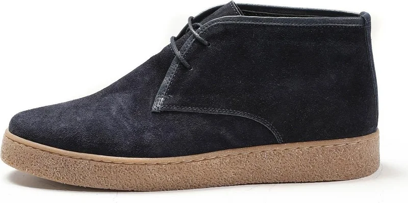 Navy Blue Men's Suede Lace-up Flat Boots