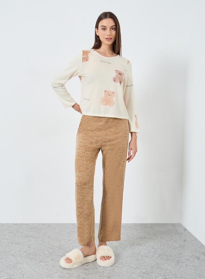 Take Two Cozy Beige Bear Print T-Shirt and Pyjama Set - Image 2
