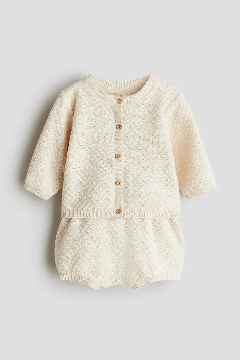 اتش اند ام طقم قطني محبوك بنمط بوانتيل - عبوة من قطعتين