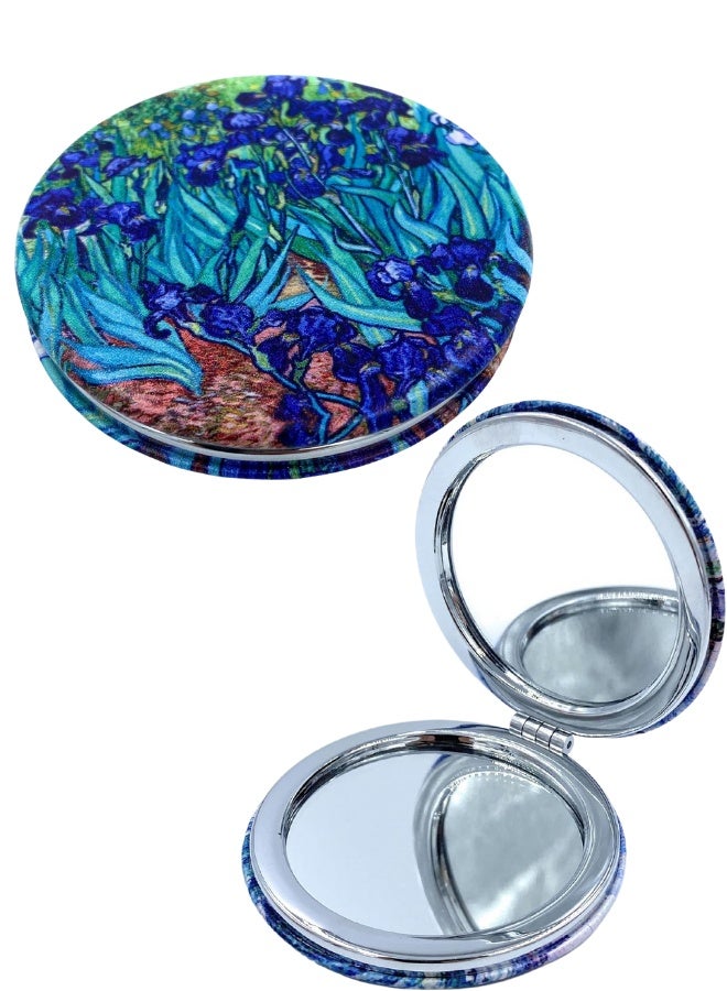 مرآة مكياج جيب مدمجة فاخرة ومحمولة للسفر والحقيبة والمحفظة والشنطة، وجه مزدوج بتكبير 1x/2x، مرآة تجميل قابلة للطي من جلد البولي يوريثان (PU) أنيقة للرجال والنساء، مثالية للاستخدام اليومي والعمل والسفر ورحلات الأعمال، مرآة زينة صغيرة يدوية عالية الجودة. - Image 1