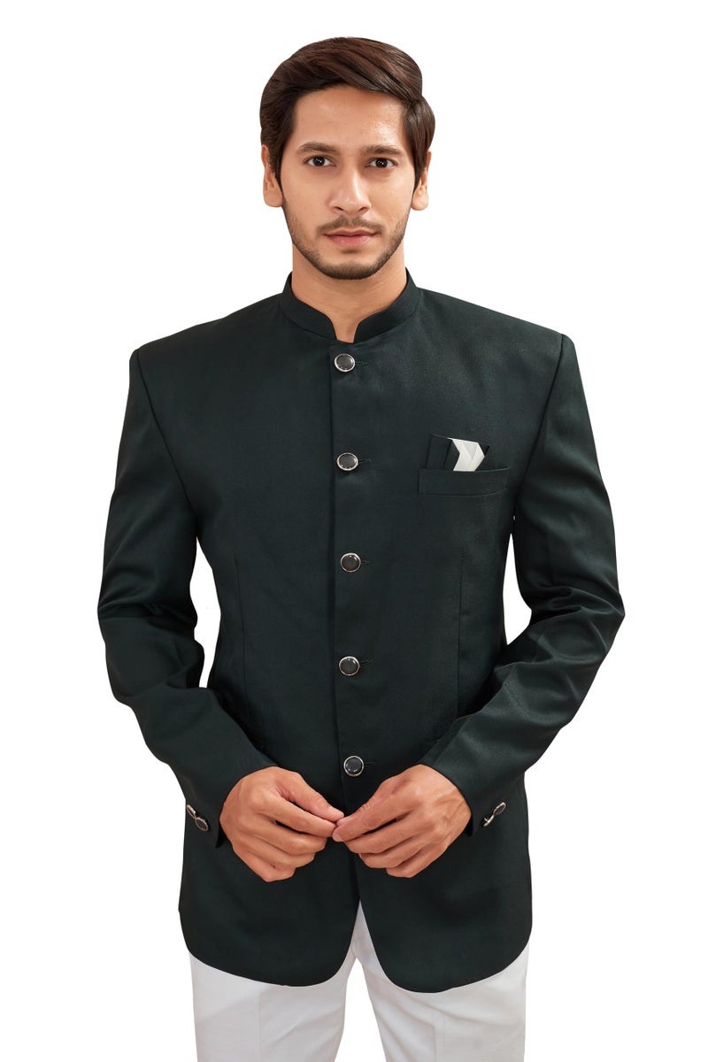 Lady Dwiza Indian Ethnic Jodhpuri Casual Slim Fit Waist Coat Bandhgala Jacket for Men Green