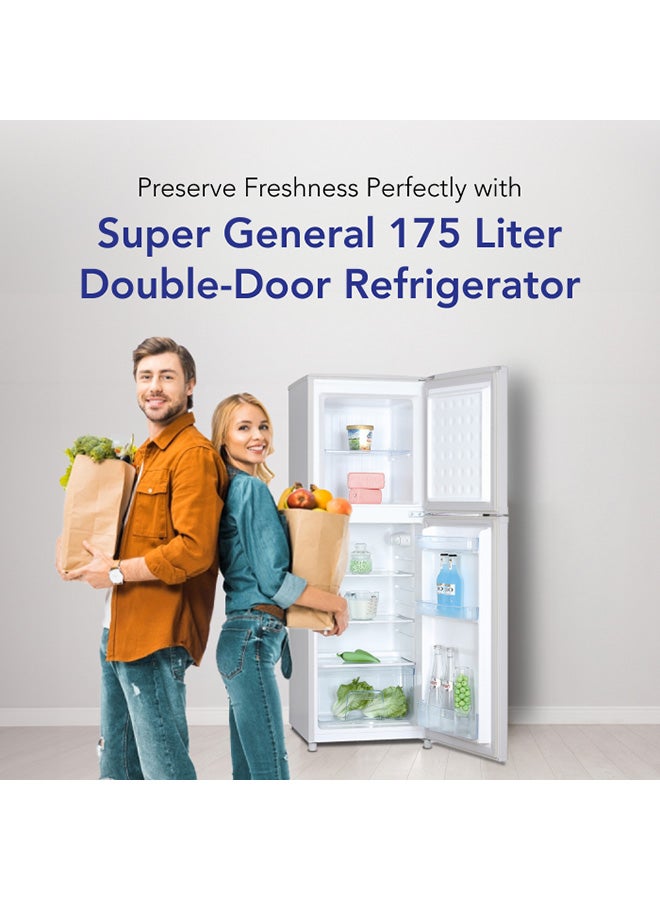 SUPER GENERAL 175 Liters Gross Compact Double Door Refrigerator-Freezer, Reversible Door, Tropical Compressor, 48 X 53 X 115 Cm, 1 Year Warranty 415 W SGR175H White - Image 1