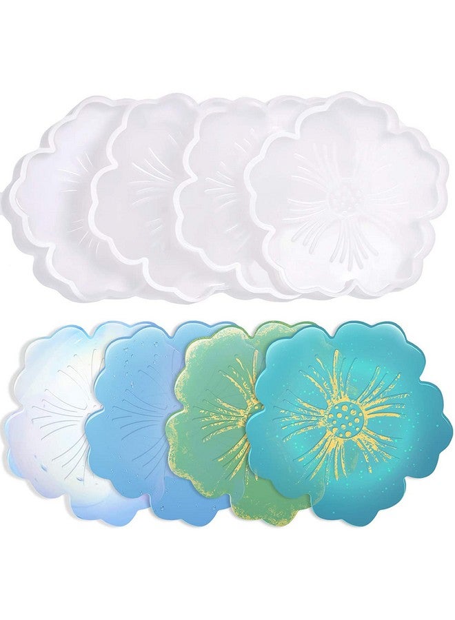 URBAN BOX Flower Coaster Molds, Silicone Coaster Molds for Epoxy Resin, Glossy Geode Aagate Silicone Coasters Molds, for Agate Resin Coasters, Candle Holder, Cup Mats (Pack of 4) - Image 1