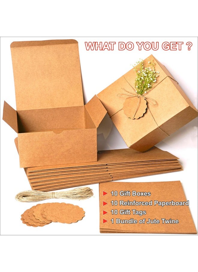Mudrit Kraft Gift Boxes 10 Pack 8X8X4 Inches Thick Kraft Paper Boxes With Lids Tags & Jute Rope For Gifts Wedding Favours Bridesmaid Proposals Cupcakes Crafting  - Image 2
